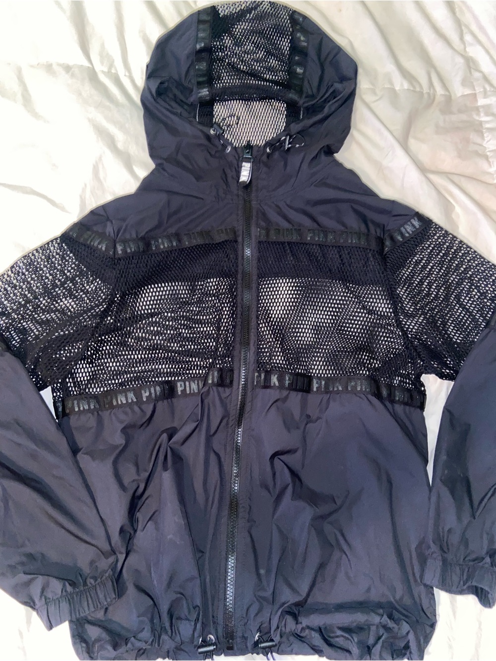 Victoria's Secret PINK Black Mesh Hooded Windbreaker Jacket